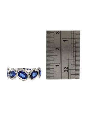 Oval Sapphires Framed in Diamonds Ladies Ring in 18kt White Gold