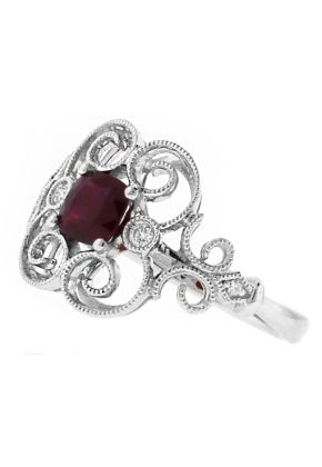 Vintage Lace Design Ruby and Diamond Ring in 18kt White Gold