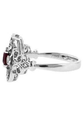 Vintage Lace Design Ruby and Diamond Ring in 18kt White Gold