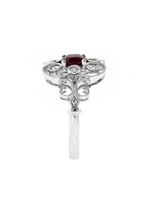 Vintage Lace Design Ruby and Diamond Ring in 18kt White Gold