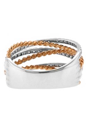 Two Tone Three Row Diamond and Three Row Rope Design Overpass Ring in 18kt Rose and White Gold