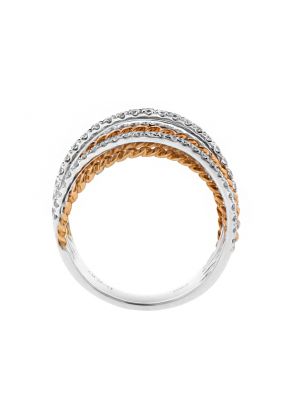 Two Tone Three Row Diamond and Three Row Rope Design Overpass Ring in 18kt Rose and White Gold