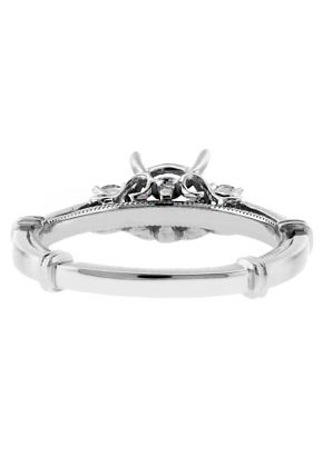 Three Stone Look with Scroll Detail Semi Mount Diamond Engagement Ring in 18kt White Gold