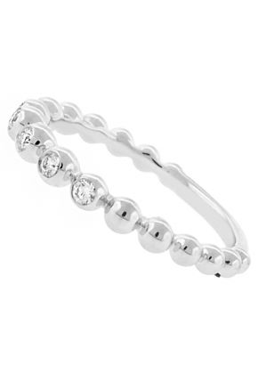 Stackable 5 Bezel Set Diamonds Beaded Ring in 18kt White Gold