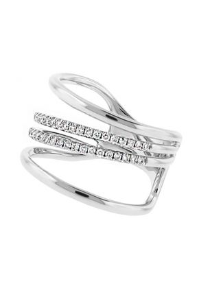 Four Row Open Row Design Diamond Ladies Ring in 18kt White Gold