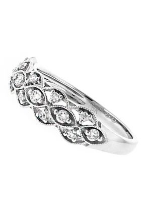 Three Row Eyelet Ladies Ring in 18kt White Gold