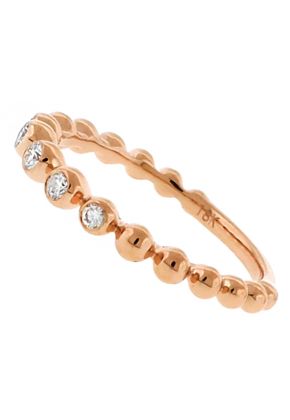 Stackable 5 Bezel Set Diamonds Beaded Ring in 18kt Rose Gold