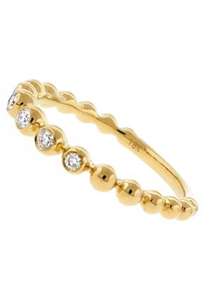 Stackable 5 Bezel Set Diamonds Beaded Ring in 18kt Yellow Gold
