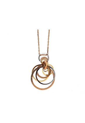 Tri Color Large Layered Interlocking Circles Pendant on 18kt Rose Gold Chain