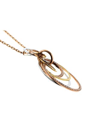 Tri Color Large Layered Interlocking Circles Pendant on 18kt Rose Gold Chain