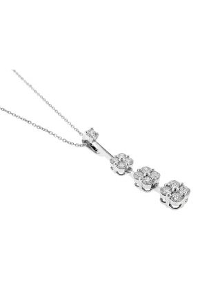 Three Diamond Drop Clusters Topped with a Single Stone Pendant in 18kt White Gold
