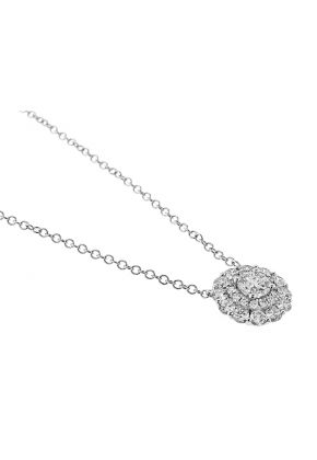 Round Double Halo Necklace with Diamonds in 18k White Gold