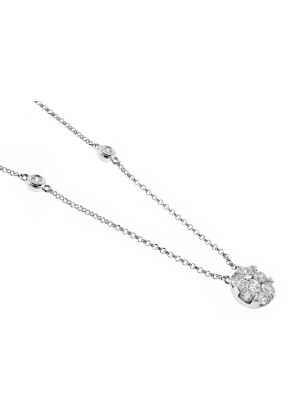 18k White Gold Necklace with Diamonds in a Cluster and on the Chain