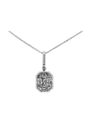 Emerald Cut Diamond Pendant Surrounded by Round and Baguette Diamonds in 18k White Gold