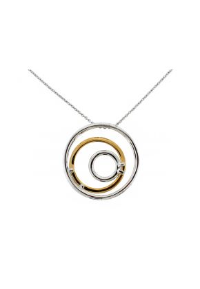 Circular Abstract Style Diamond Necklace with Two Tone Design of 18k White and Yellow Gold