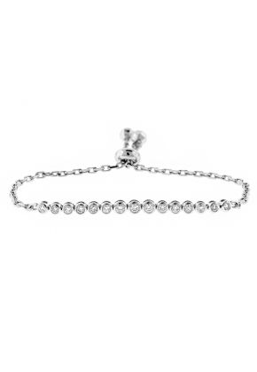 Bolo Bracelet with Bezel Set Diamonds in 18k White Gold