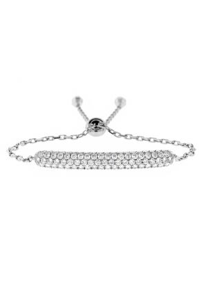 Bolo Bracelet with Bar of Pav?? Set Diamonds in 18k White Gold