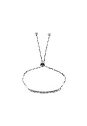 Bolo Bracelet with Bar of Pav?? Set Diamonds in 18k White Gold