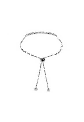 Bolo Bracelet with Bar of Pav?? Set Diamonds in 18k White Gold