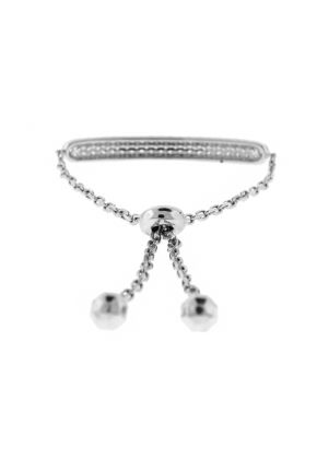 Bolo Bracelet with Bar of Pav?? Set Diamonds in 18k White Gold