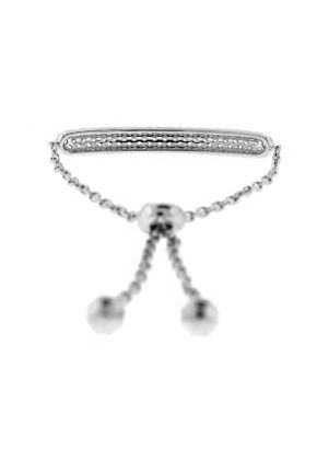 Bolo Bracelet with Bar of Pav?? Set Diamonds in 18k White Gold