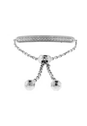 Bolo Bracelet with Bar of Pav?? Set Diamonds in 18k White Gold