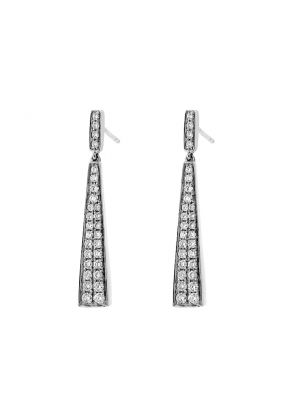 Long Triangular Drop Earrings with Diamonds in 18k White Gold