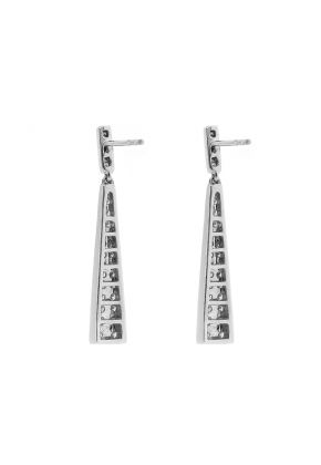 Long Triangular Drop Earrings with Diamonds in 18k White Gold