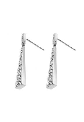 Long Triangular Drop Earrings with Diamonds in 18k White Gold