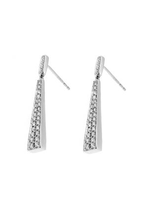 Long Triangular Drop Earrings with Diamonds in 18k White Gold