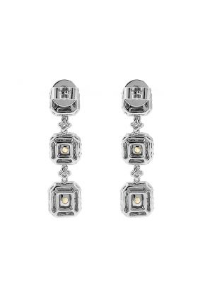 Triple Drop Dangling Earrings with Fancy Yellow Diamonds Surrounded by Halo of White Diamonds in 18k White Gold