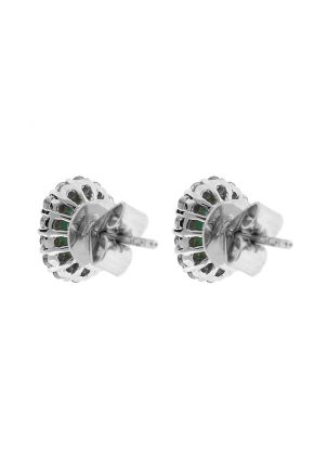 Oval Emerald Stud Earrings with Halo of Diamonds in 18k White Gold