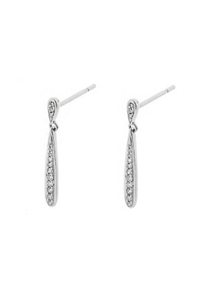 Long Rounded Drop Earrings with Diamonds in 18k White Gold
