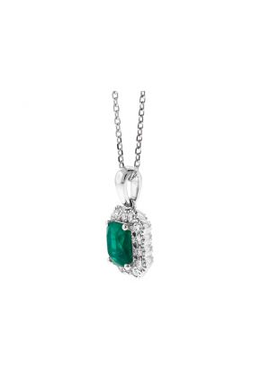 Rectangular Emerald Pendant Surrounded By Diamonds in 18k White Gold
