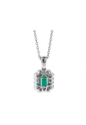 Rectangular Emerald Pendant Surrounded By Diamonds in 18k White Gold