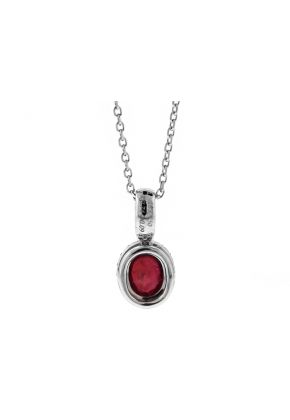 Oval Ruby Pendant with Halo of Diamonds in 18k White Gold