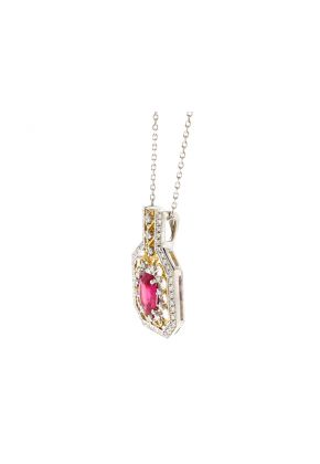 Ruby Two Tone Filigree Pendant with Diamonds in 18k White and Yellow Gold