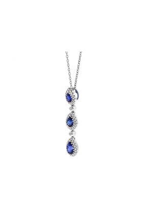Triple Drop Sapphire Pendant with Halos of Diamonds in 18k White Gold