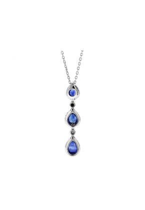 Triple Drop Sapphire Pendant with Halos of Diamonds in 18k White Gold