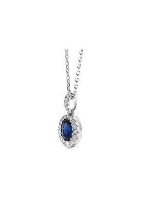 Oval Sapphire Pendant with Graduating Halo of Diamonds in 18k White Gold