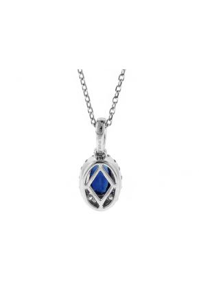 Oval Sapphire Pendant with Graduating Halo of Diamonds in 18k White Gold