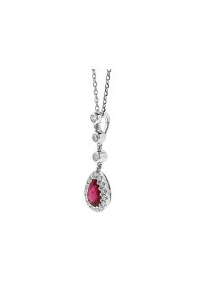 Dangling Ruby Drop Necklace with Diamonds in 18k White Gold