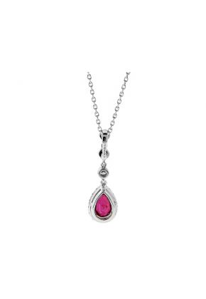 Dangling Ruby Drop Necklace with Diamonds in 18k White Gold
