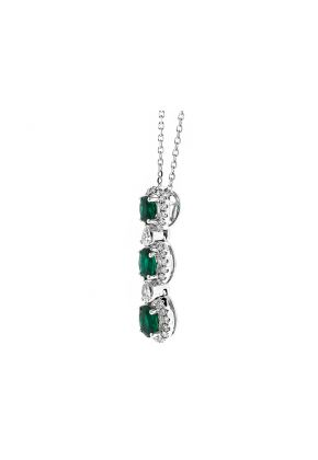 Three Tier Emerald Pendant with Halos of Diamonds in 18k White Gold