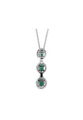Three Tier Emerald Pendant with Halos of Diamonds in 18k White Gold