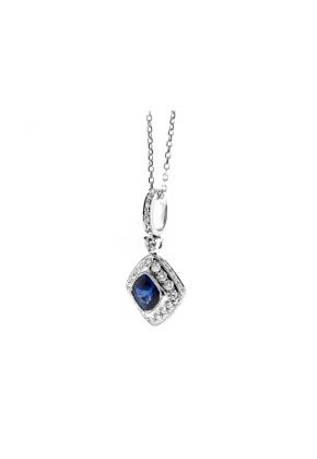 Diamond Shaped Sapphire Pendant with Diamonds in 18k White Gold