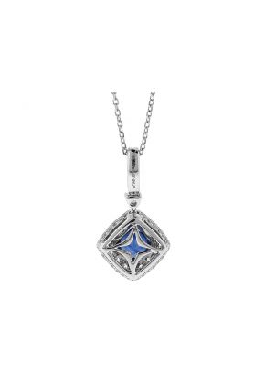 Diamond Shaped Sapphire Pendant with Diamonds in 18k White Gold