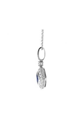 Diamond Shaped Sapphire Pendant with Diamonds in 18k White Gold