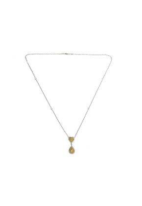Heart and Drop Shaped Fancy Yellow Diamonds Surrounded by Halos of White Diamonds in an 18k White Gold Necklace