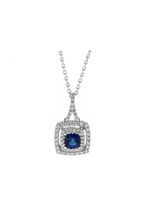 Double Halo Sapphire & Diamond Pendant in 18k White Gold